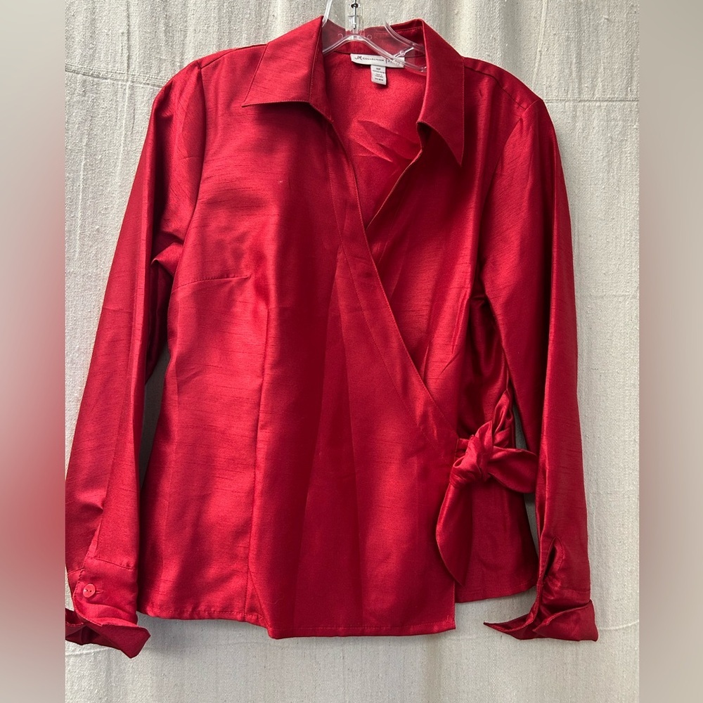 JM Collection for Macys, Elegant Red Wrap Blouse/ size 10P